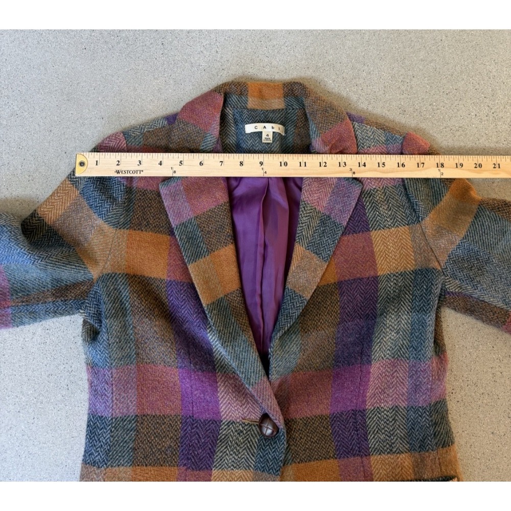 CAbi Womens Wool Blazer Sz 4 Multicolor Plaid Herringbone Purple Orange - Picture 7 of 7